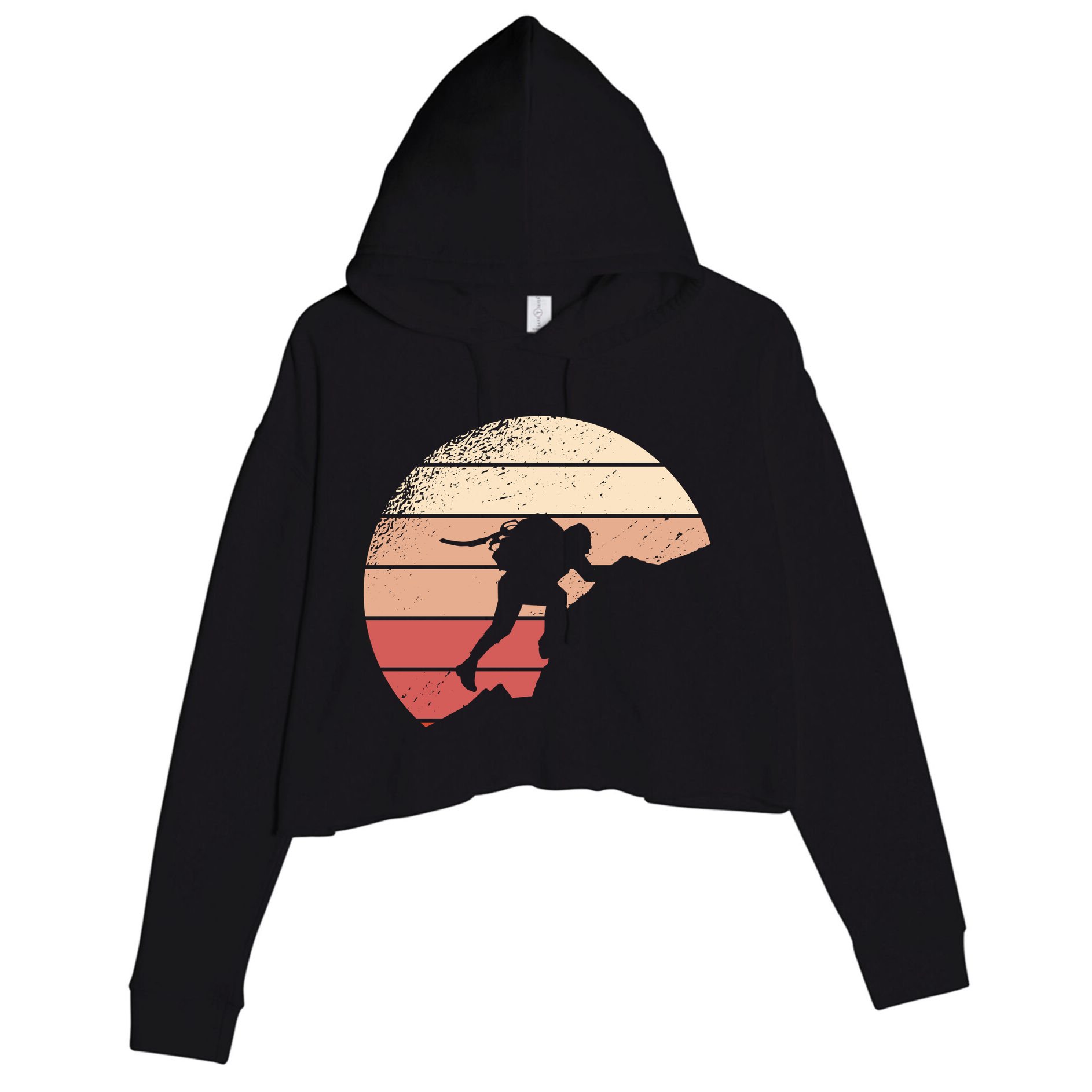 Mountain Climber Retro Sunset Crop Fleece Hoodie