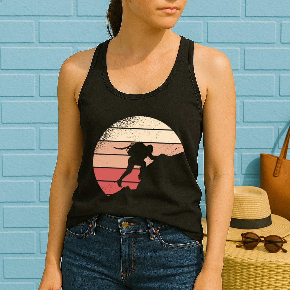 Mountain Climber Retro Sunset Womens Tank Top