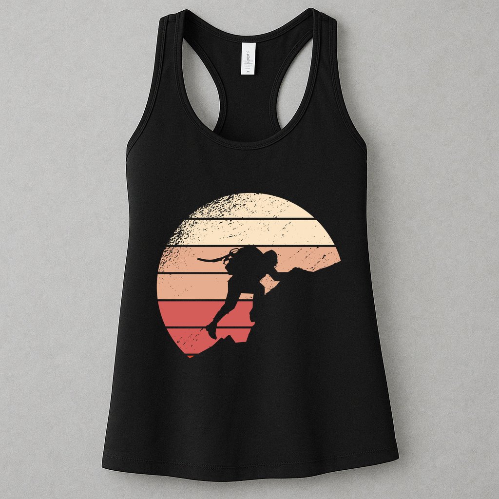 Mountain Climber Retro Sunset Womens Tank Top