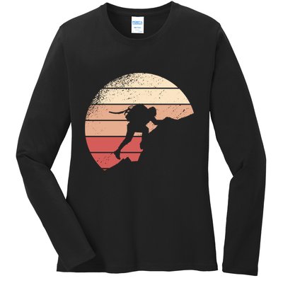 Mountain Climber Retro Sunset Ladies Long Sleeve Shirt