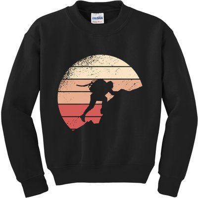 Mountain Climber Retro Sunset Kids Sweatshirt