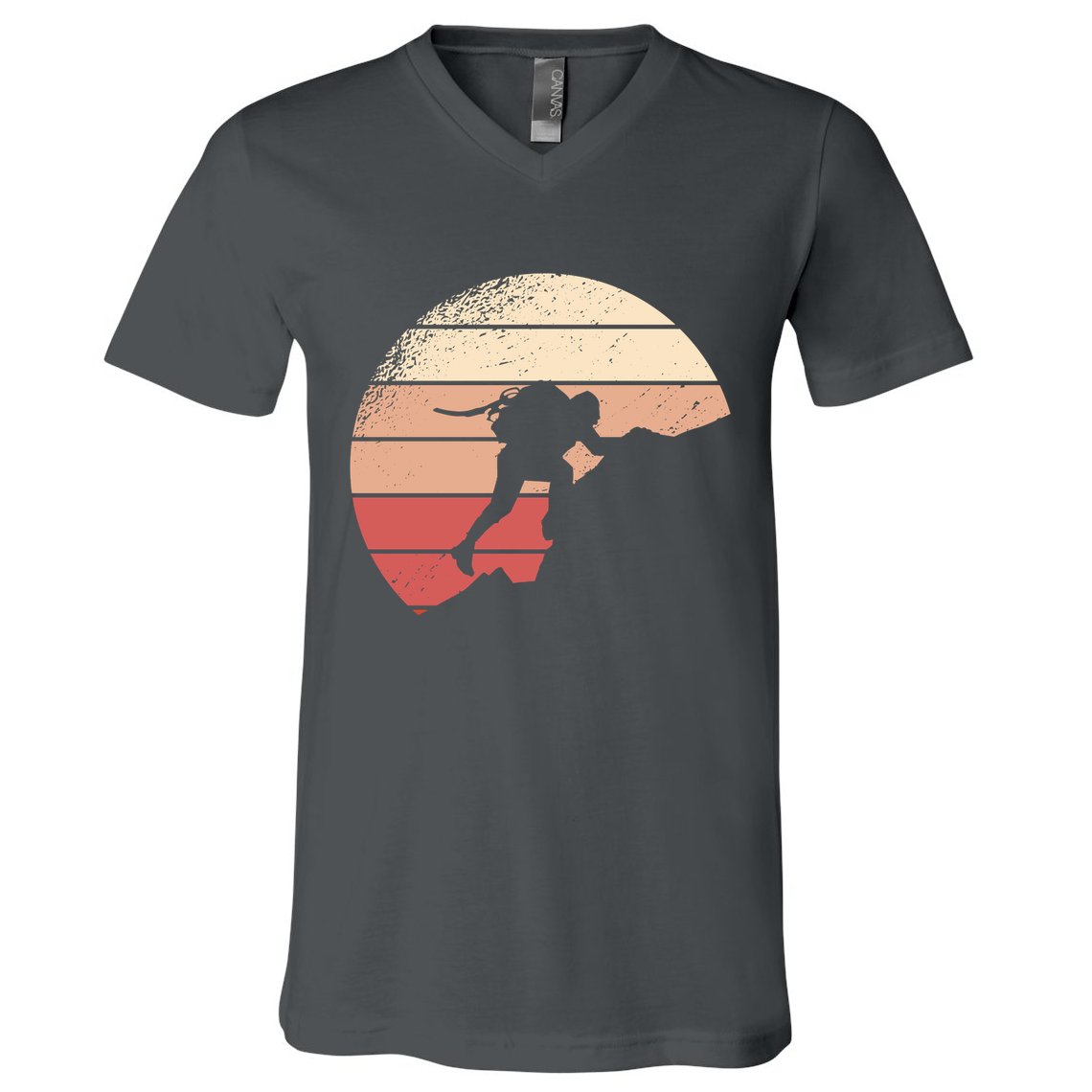 Mountain Climber Retro Sunset V-Neck T-Shirt