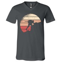 Mountain Climber Retro Sunset V-Neck T-Shirt