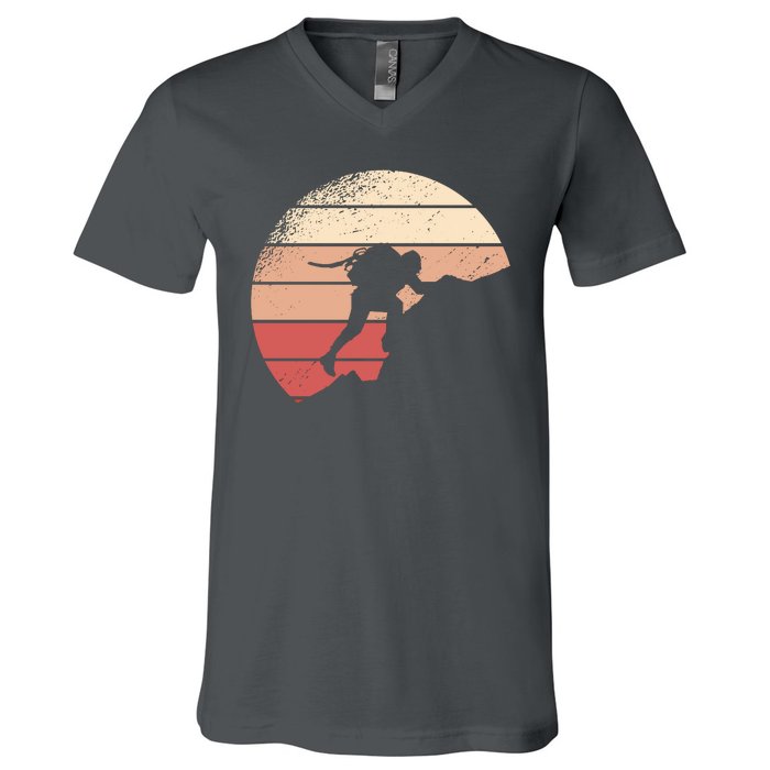 Mountain Climber Retro Sunset V-Neck T-Shirt