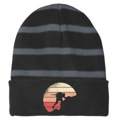 Mountain Climber Retro Sunset Striped Beanie with Solid Band