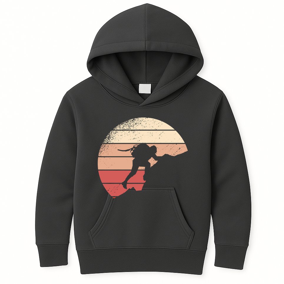 Mountain Climber Retro Sunset Kids Hoodie