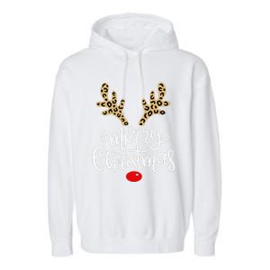 Merry Christmas Reindeer Red Nose Xmas Family Matching Garment-Dyed Fleece Hoodie