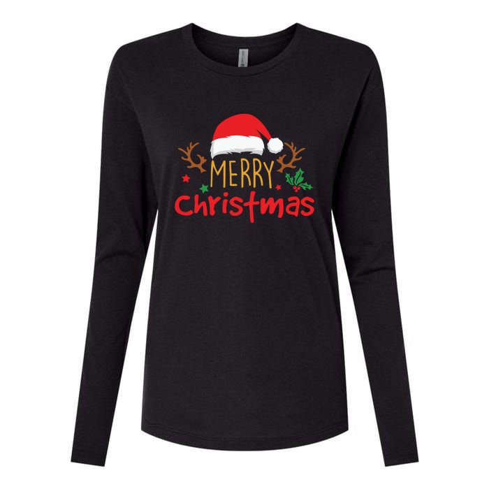 Merry Christmas Reindeer Christmas Hat, Ugly Christmas Sweater, Snow, Funny Christmas Womens Cotton Relaxed Long Sleeve T-Shirt