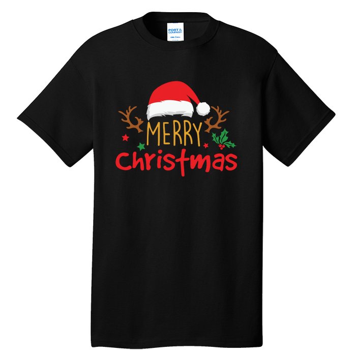 Merry Christmas Reindeer Christmas Hat, Ugly Christmas Sweater, Snow, Funny Christmas Tall T-Shirt