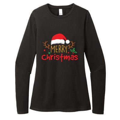 Merry Christmas Reindeer Christmas Hat, Ugly Christmas Sweater, Snow, Funny Christmas Womens CVC Long Sleeve Shirt