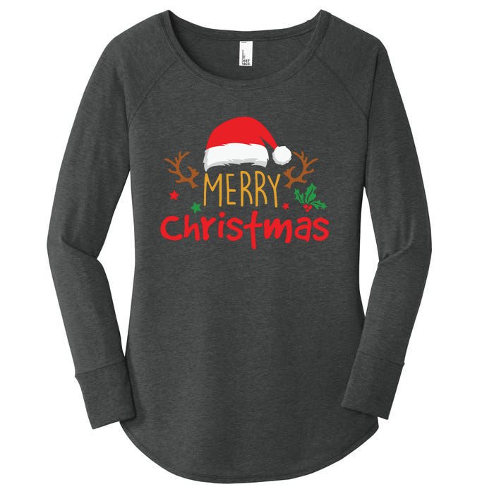 Merry Christmas Reindeer Christmas Hat, Ugly Christmas Sweater, Snow, Funny Christmas Women's Perfect Tri Tunic Long Sleeve Shirt