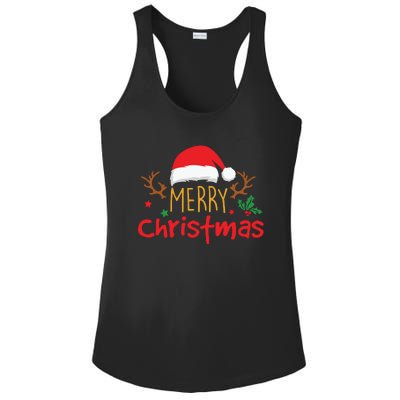 Merry Christmas Reindeer Christmas Hat, Ugly Christmas Sweater, Snow, Funny Christmas Ladies PosiCharge Competitor Racerback Tank