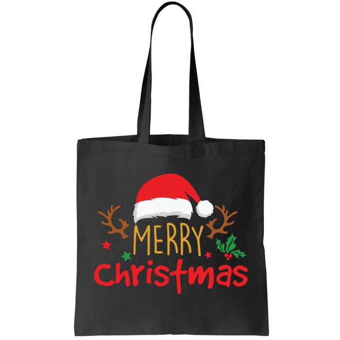 Merry Christmas Reindeer Christmas Hat, Ugly Christmas Sweater, Snow, Funny Christmas Tote Bag