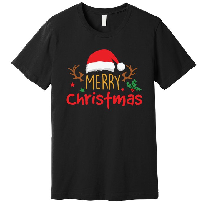 Merry Christmas Reindeer Christmas Hat, Ugly Christmas Sweater, Snow, Funny Christmas Premium T-Shirt