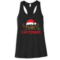 Merry Christmas Reindeer Christmas Hat, Ugly Christmas Sweater, Snow, Funny Christmas Women's Racerback Tank