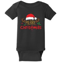 Merry Christmas Reindeer Christmas Hat, Ugly Christmas Sweater, Snow, Funny Christmas Baby Bodysuit