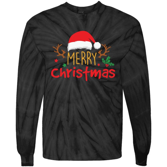 Merry Christmas Reindeer Christmas Hat, Ugly Christmas Sweater, Snow, Funny Christmas Tie-Dye Long Sleeve Shirt