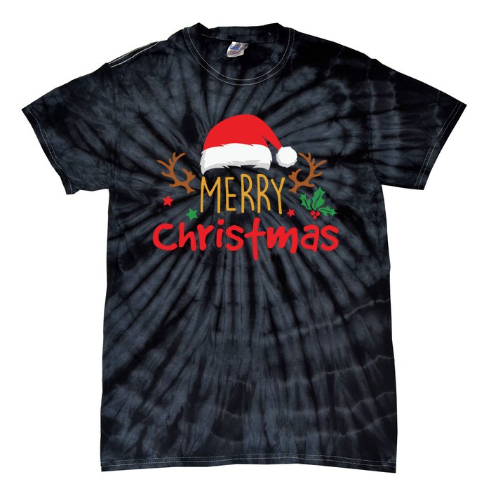 Merry Christmas Reindeer Christmas Hat, Ugly Christmas Sweater, Snow, Funny Christmas Tie-Dye T-Shirt