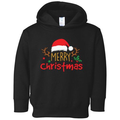 Merry Christmas Reindeer Christmas Hat, Ugly Christmas Sweater, Snow, Funny Christmas Toddler Hoodie