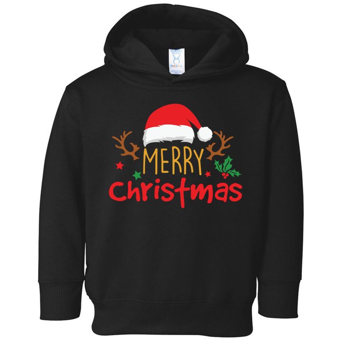 Merry Christmas Reindeer Christmas Hat, Ugly Christmas Sweater, Snow, Funny Christmas Toddler Hoodie