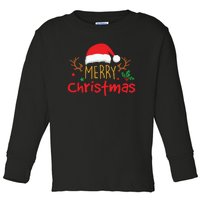 Merry Christmas Reindeer Christmas Hat, Ugly Christmas Sweater, Snow, Funny Christmas Toddler Long Sleeve Shirt