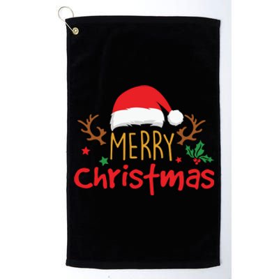 Merry Christmas Reindeer Christmas Hat, Ugly Christmas Sweater, Snow, Funny Christmas Platinum Collection Golf Towel