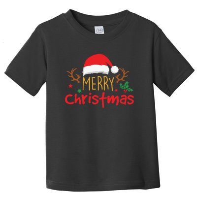 Merry Christmas Reindeer Christmas Hat, Ugly Christmas Sweater, Snow, Funny Christmas Toddler T-Shirt