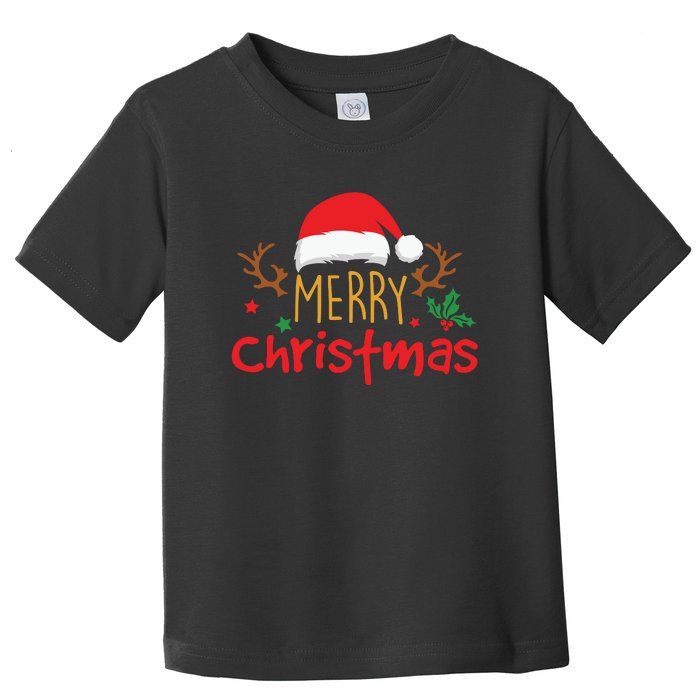 Merry Christmas Reindeer Christmas Hat, Ugly Christmas Sweater, Snow, Funny Christmas Toddler T-Shirt