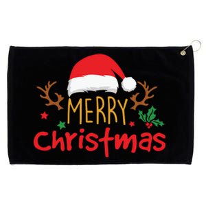 Merry Christmas Reindeer Christmas Hat, Ugly Christmas Sweater, Snow, Funny Christmas Grommeted Golf Towel