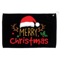 Merry Christmas Reindeer Christmas Hat, Ugly Christmas Sweater, Snow, Funny Christmas Grommeted Golf Towel