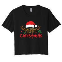 Merry Christmas Reindeer Christmas Hat, Ugly Christmas Sweater, Snow, Funny Christmas Women's Crop Top Tee