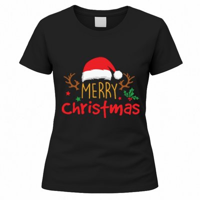 Merry Christmas Reindeer Christmas Hat, Ugly Christmas Sweater, Snow, Funny Christmas Women's T-Shirt