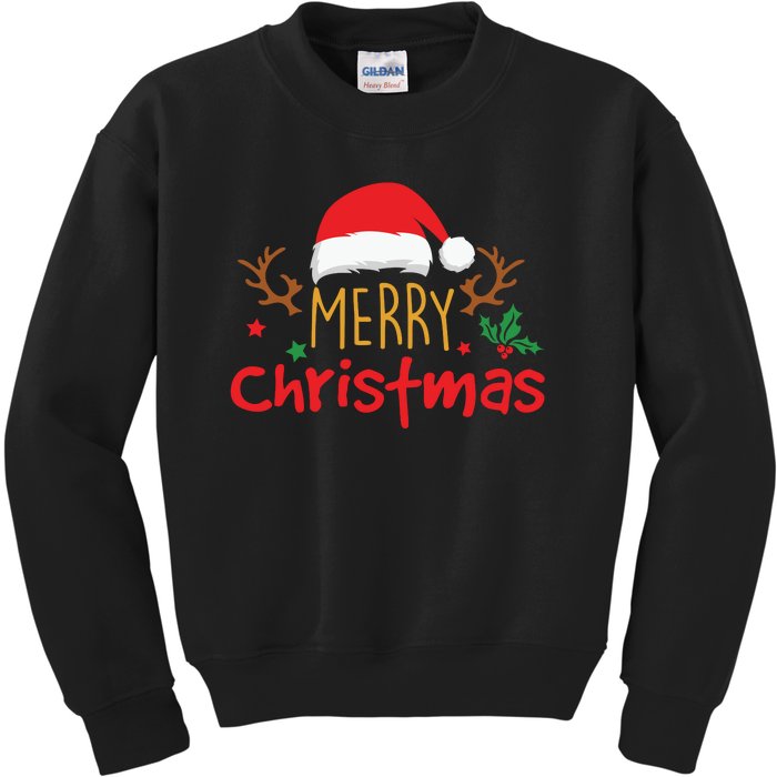 Merry Christmas Reindeer Christmas Hat, Ugly Christmas Sweater, Snow, Funny Christmas Kids Sweatshirt