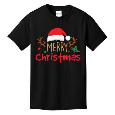 Merry Christmas Reindeer Christmas Hat, Ugly Christmas Sweater, Snow, Funny Christmas Kids T-Shirt