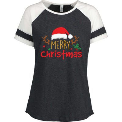 Merry Christmas Reindeer Christmas Hat, Ugly Christmas Sweater, Snow, Funny Christmas Enza Ladies Jersey Colorblock Tee