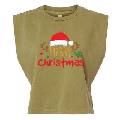 Merry Christmas Reindeer Christmas Hat, Ugly Christmas Sweater, Snow, Funny Christmas Garment-Dyed Women's Muscle Tee