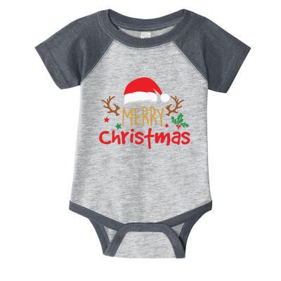 Merry Christmas Reindeer Christmas Hat, Ugly Christmas Sweater, Snow, Funny Christmas Infant Baby Jersey Bodysuit