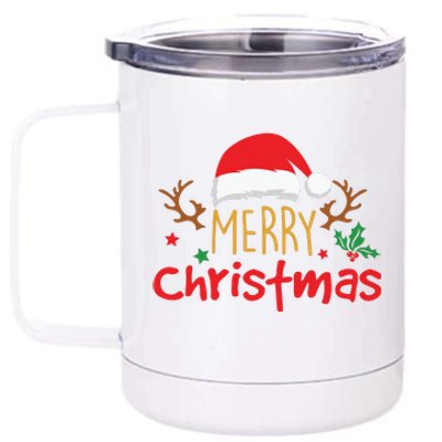 Merry Christmas Reindeer Christmas Hat, Ugly Christmas Sweater, Snow, Funny Christmas 12 oz Stainless Steel Tumbler Cup