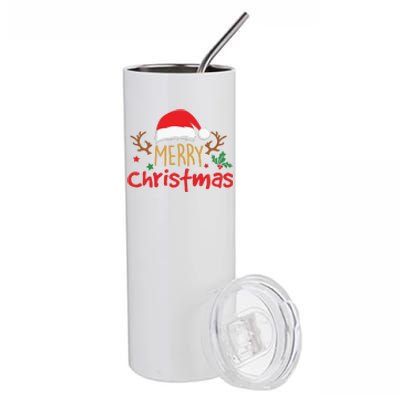 Merry Christmas Reindeer Christmas Hat, Ugly Christmas Sweater, Snow, Funny Christmas Stainless Steel Tumbler