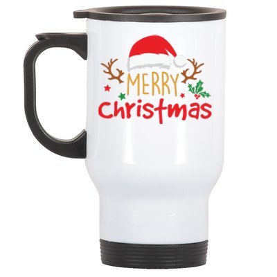 Merry Christmas Reindeer Christmas Hat, Ugly Christmas Sweater, Snow, Funny Christmas Stainless Steel Travel Mug