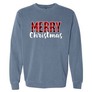 Merry Christmas  Red Buffalo Plaid Xmas  Garment-Dyed Sweatshirt