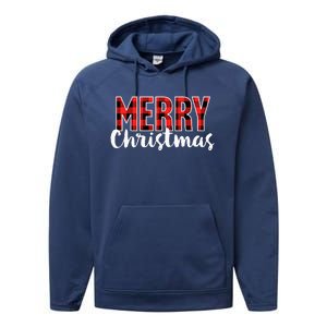 Merry Christmas  Red Buffalo Plaid Xmas  Performance Fleece Hoodie