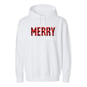 Merry Christmas  Red Buffalo Plaid Xmas  Garment-Dyed Fleece Hoodie