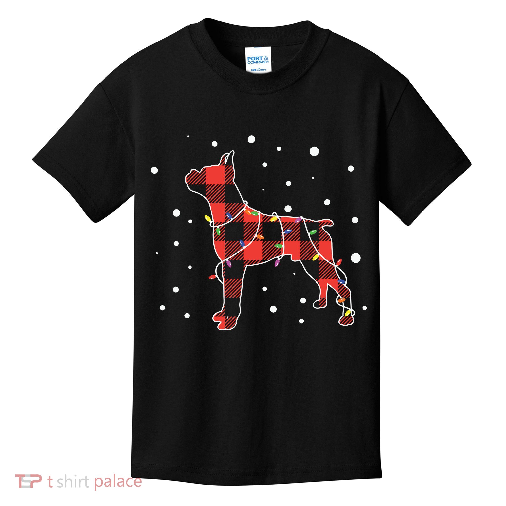 Merry Christmas Red Plaid Pitbull, Snowman, Christmas Lights, Christmas Tree Kids T-Shirt
