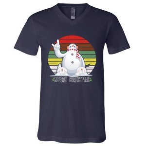 Merry Christmas Retro Snowman V-Neck T-Shirt