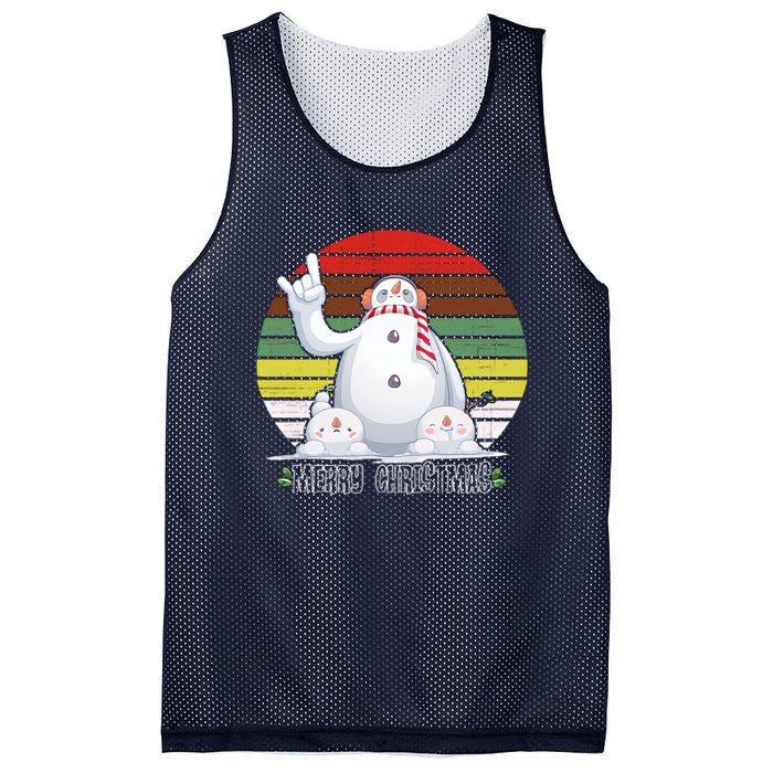 Merry Christmas Retro Snowman Mesh Reversible Basketball Jersey Tank