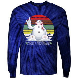 Merry Christmas Retro Snowman Tie-Dye Long Sleeve Shirt