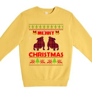 Merry Christmas Red Plaid Bulldog Ugly Xmas Sweater Holiday Gift Premium Crewneck Sweatshirt