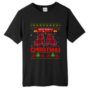 Merry Christmas Red Plaid Bulldog Ugly Xmas Sweater Holiday Gift Tall Fusion ChromaSoft Performance T-Shirt