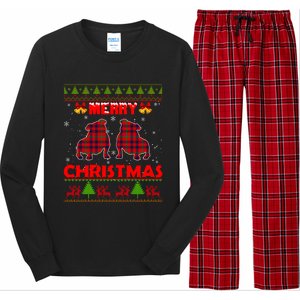 Merry Christmas Red Plaid Bulldog Ugly Xmas Sweater Holiday Gift Long Sleeve Pajama Set